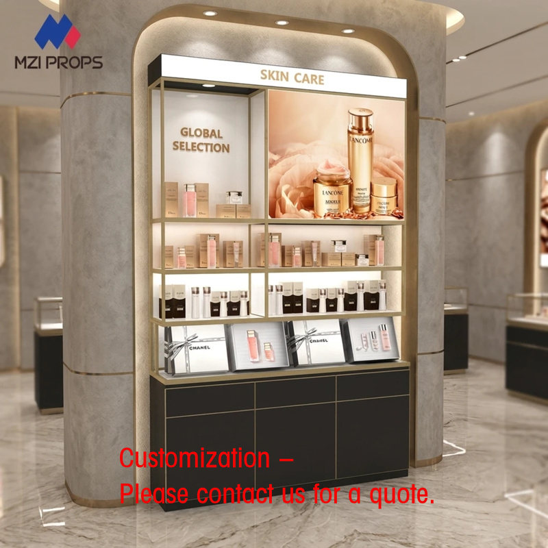Luxury Skincare Display - 맞춤형 고급 화장품 진열대, LED 조명이